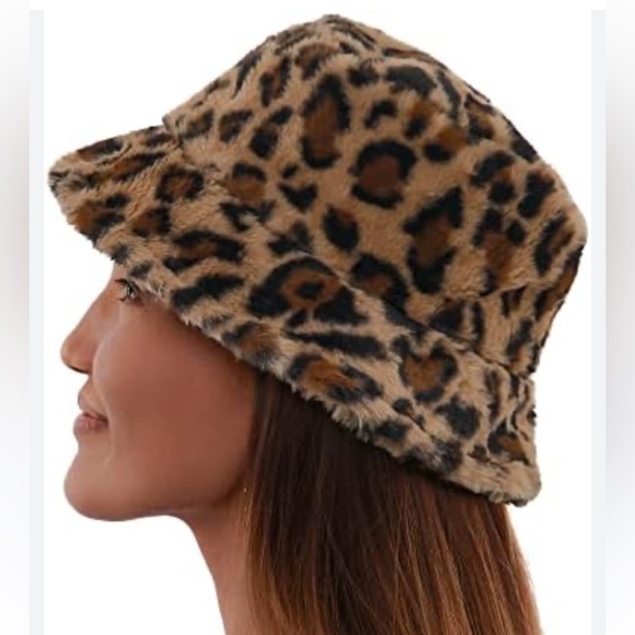 Leopard Animal Print Bucket Hat Faux Fur Fuzzy Packable - Picture 7 of 7